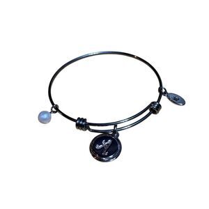 Unwritten Cursive “A” Pearl Silver Metal Charm Bangle